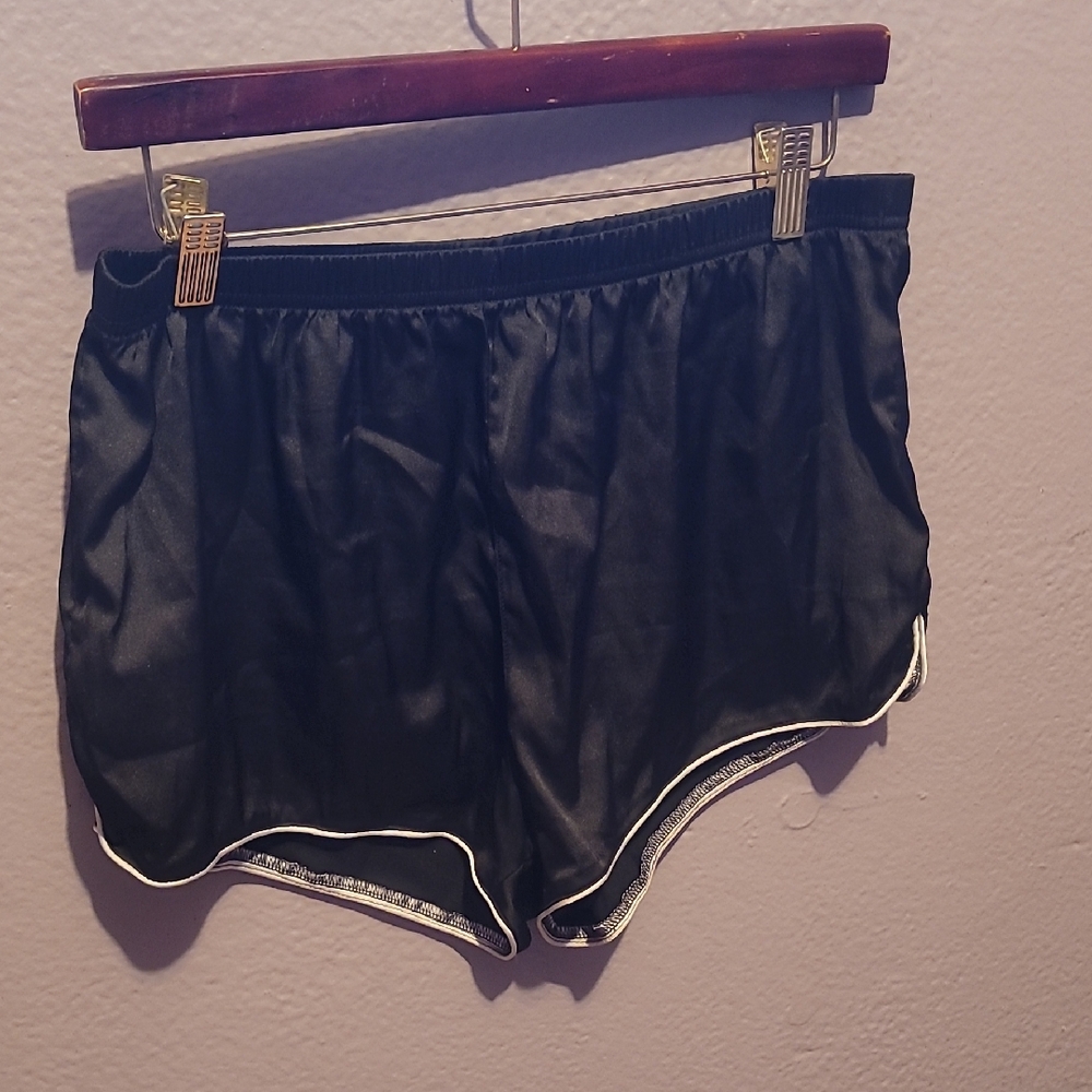 Black Satin Shorts with White Trim